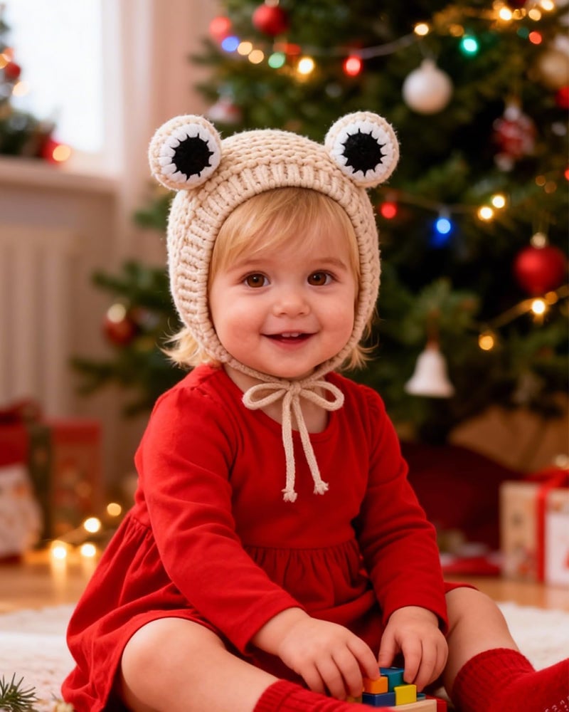 MINGSEECESS Kids Knitted Beanie Hat Cute Frog Cartoon Winter Warmer Cap with Big Eyes for Baby Boys Girls - Image 4
